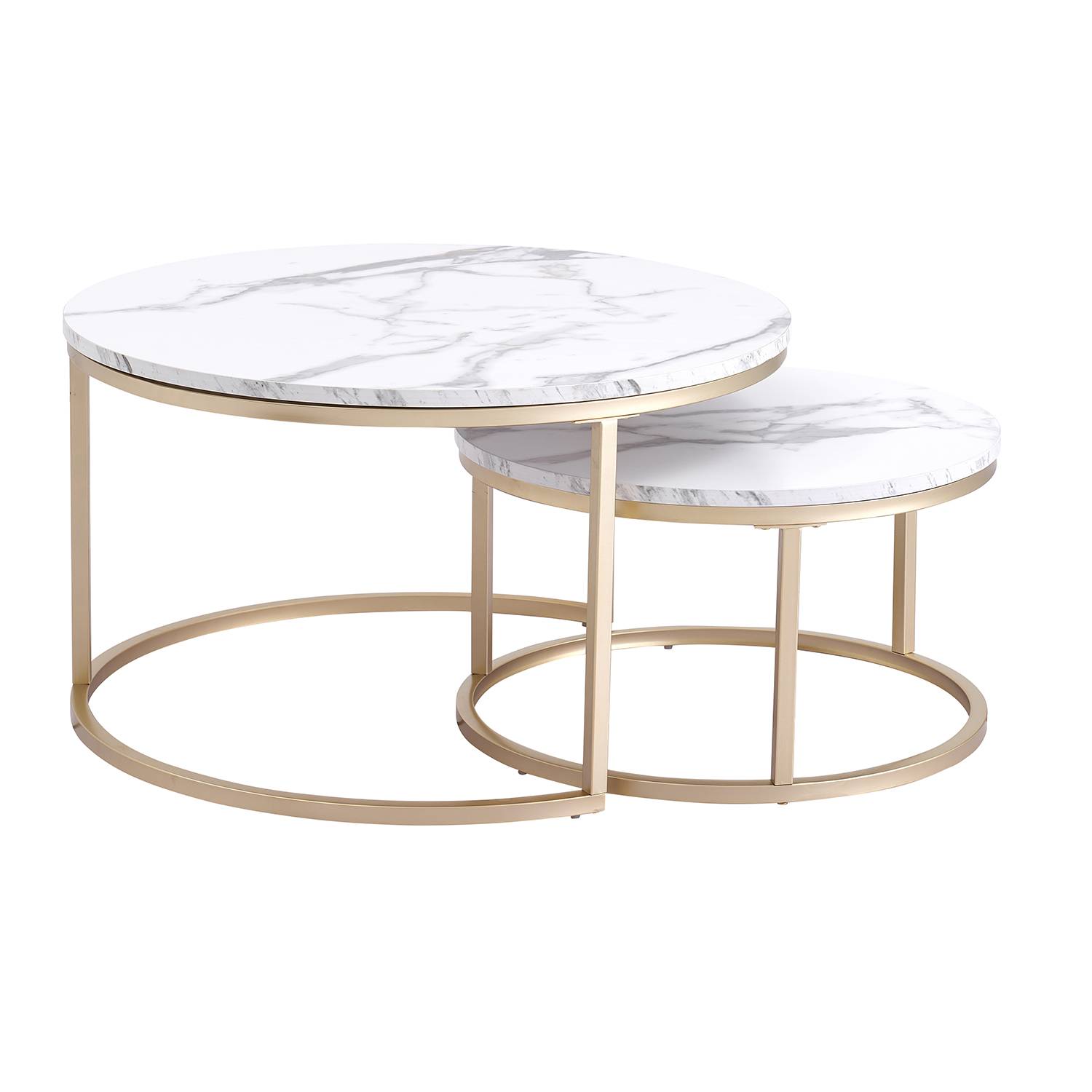 2Pcs Marble Texture Coffee Table for Living Room Sofa Side Round Coffee Tea Table 2 in 1 Combination Furniture Golden White Huonekalut